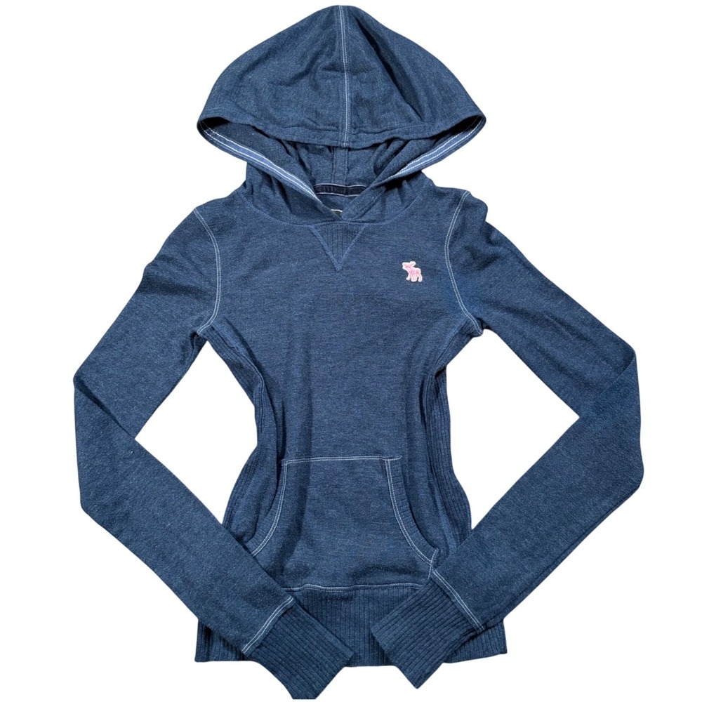 RARE Y2K Abercrombie & Fitch Women Navy Blue Pink Moose Logo Hoodie S